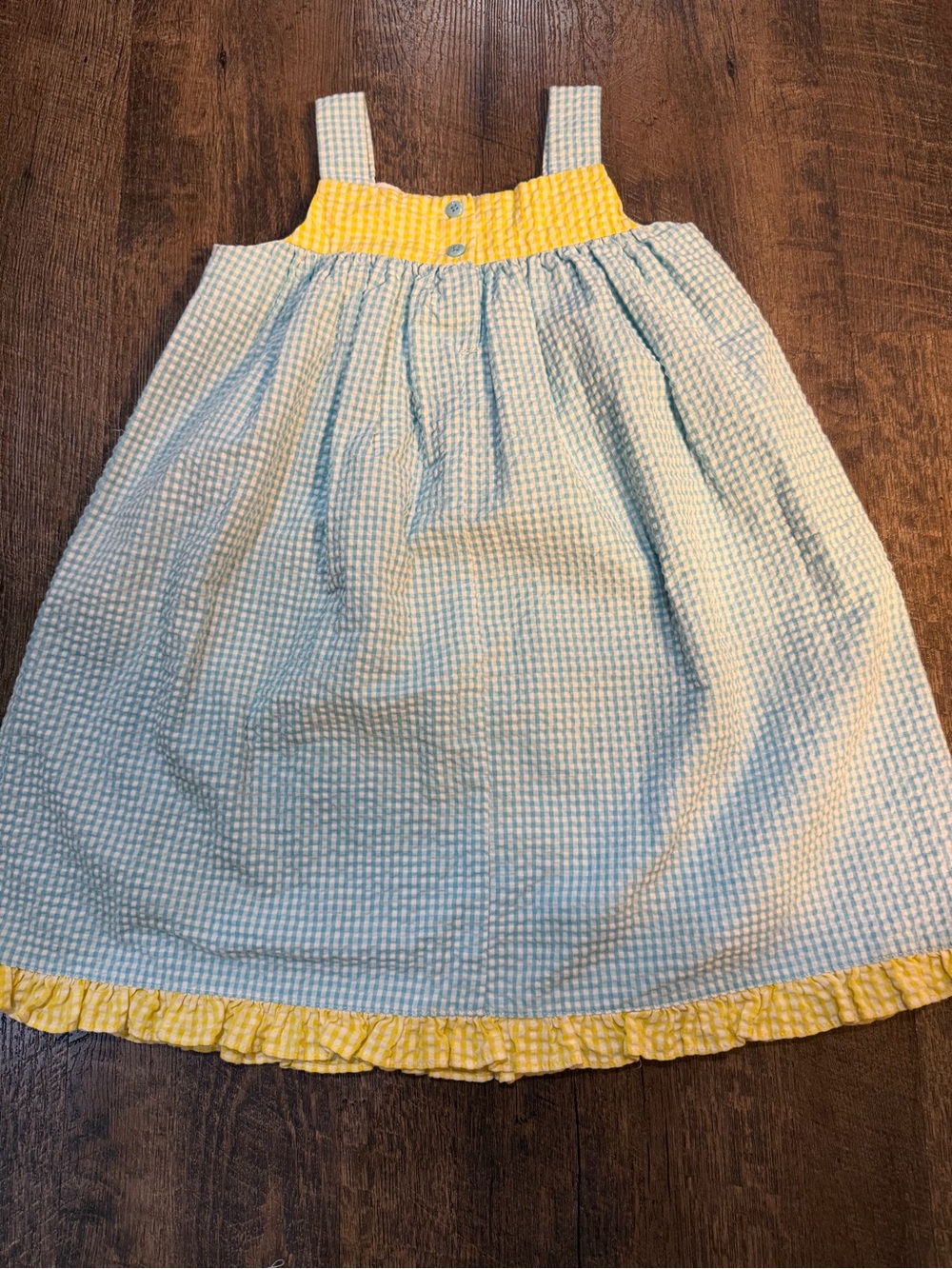 Good Lad Blue Seersucker Sundress with Yellow Trim and Ladybug Appliqués - Picture 2 of 2